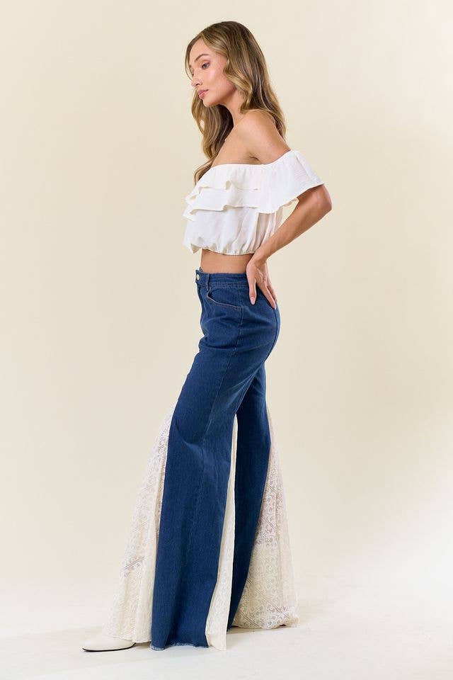 Saints &amp; Hearts - SIP6374A BELL BOTTOM DENIM WITH LACE INSERT TRIM