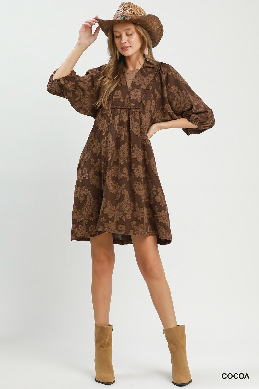 UMGEE Paisley Print Puff Sleeve Babydoll Dress