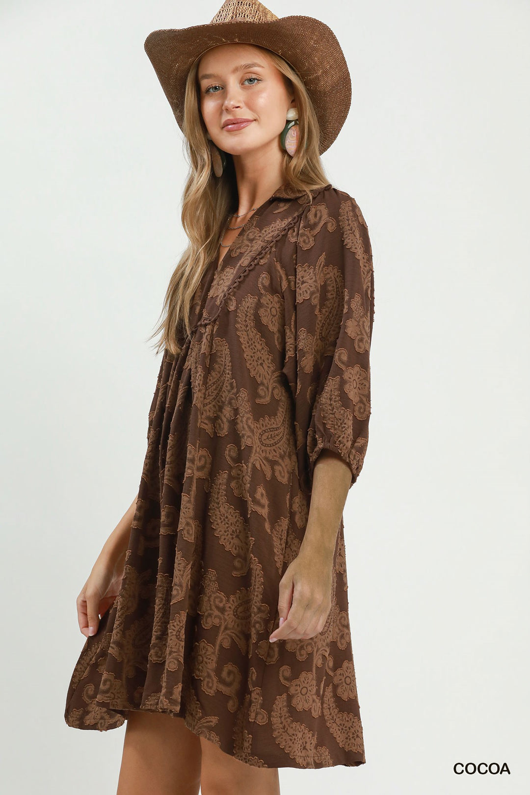 UMGEE Paisley Print Puff Sleeve Babydoll Dress