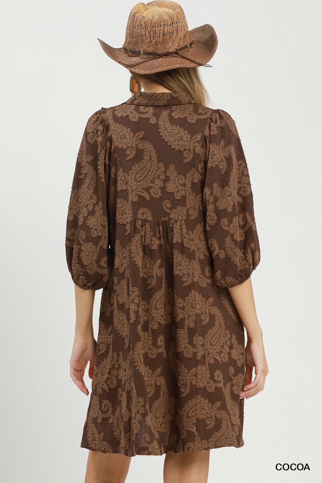 UMGEE Paisley Print Puff Sleeve Babydoll Dress