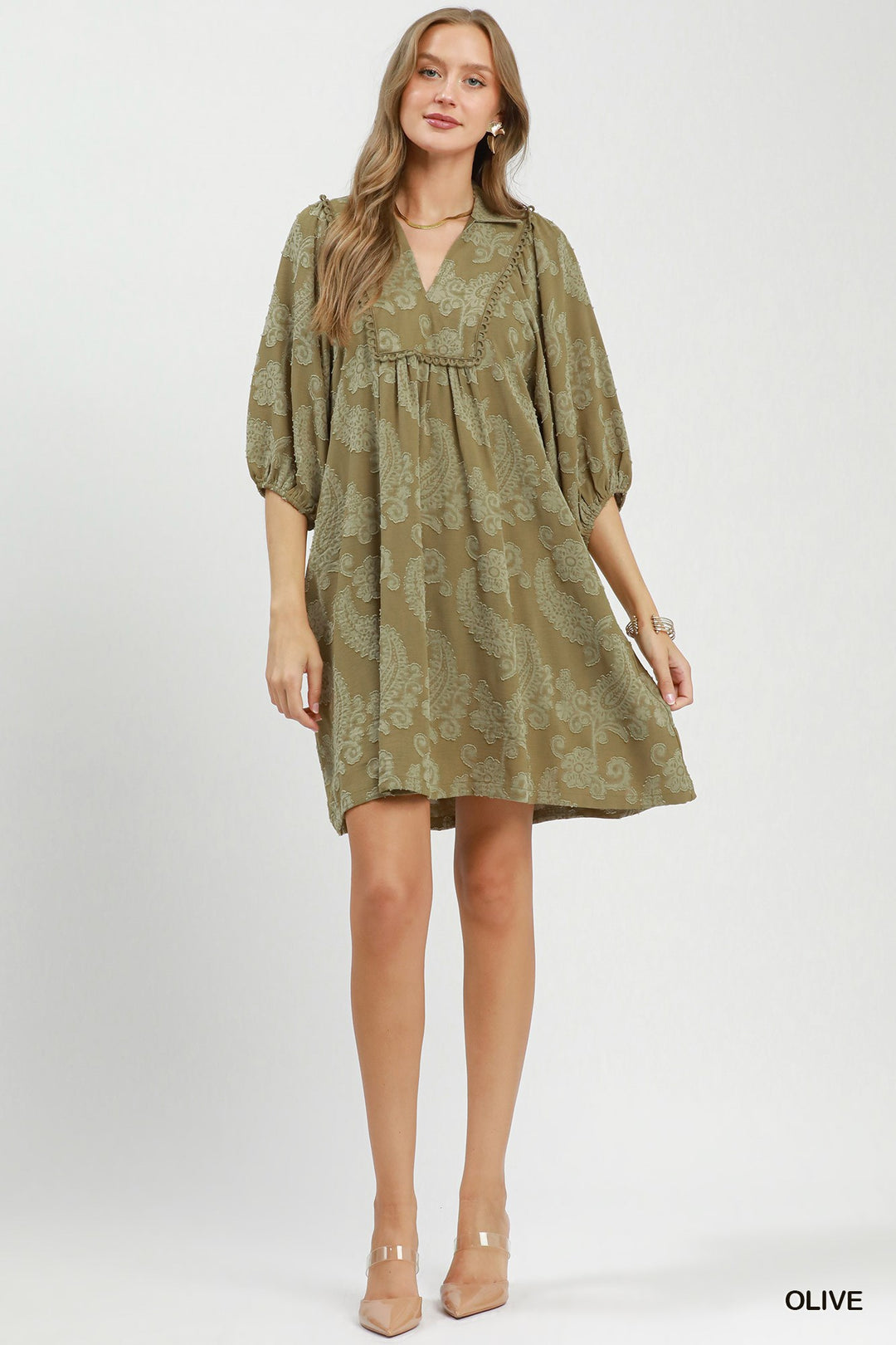 UMGEE Paisley Print Puff Sleeve Babydoll Dress