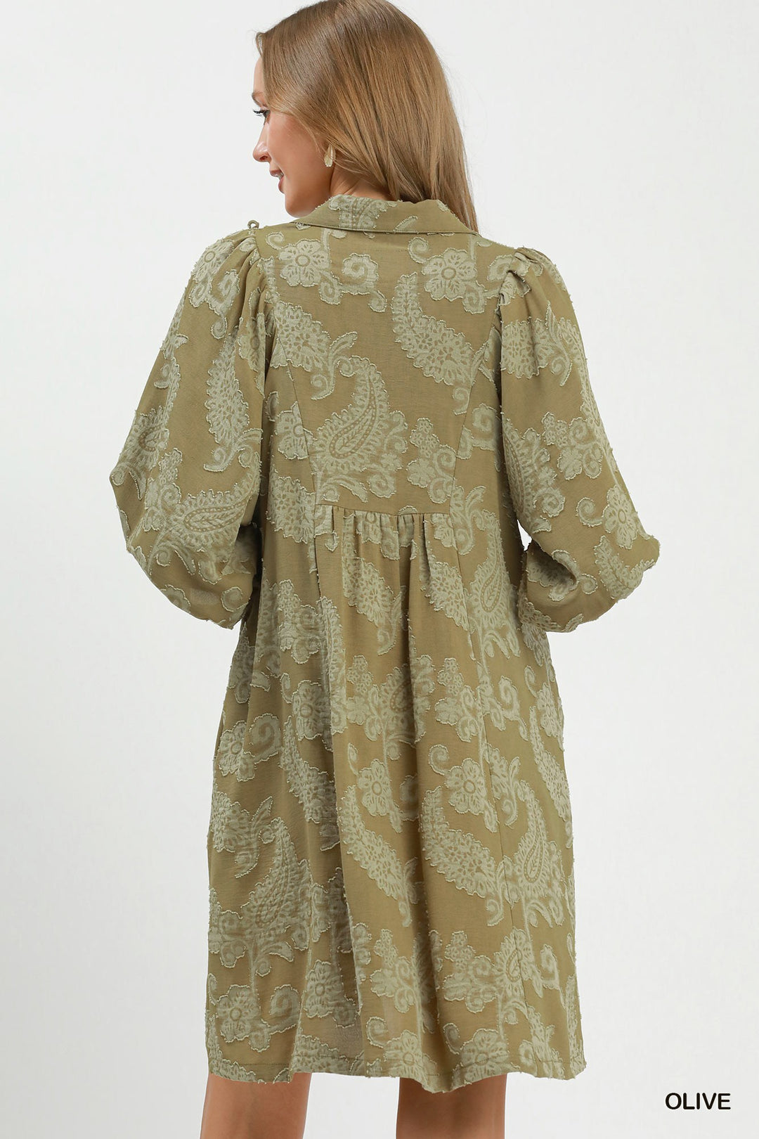 UMGEE Paisley Print Puff Sleeve Babydoll Dress