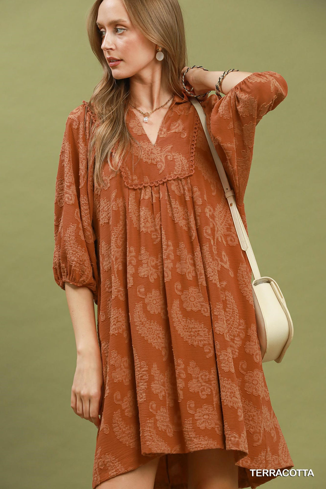 UMGEE Paisley Print Puff Sleeve Babydoll Dress