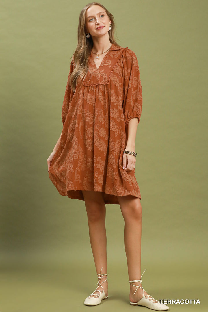 UMGEE Paisley Print Puff Sleeve Babydoll Dress