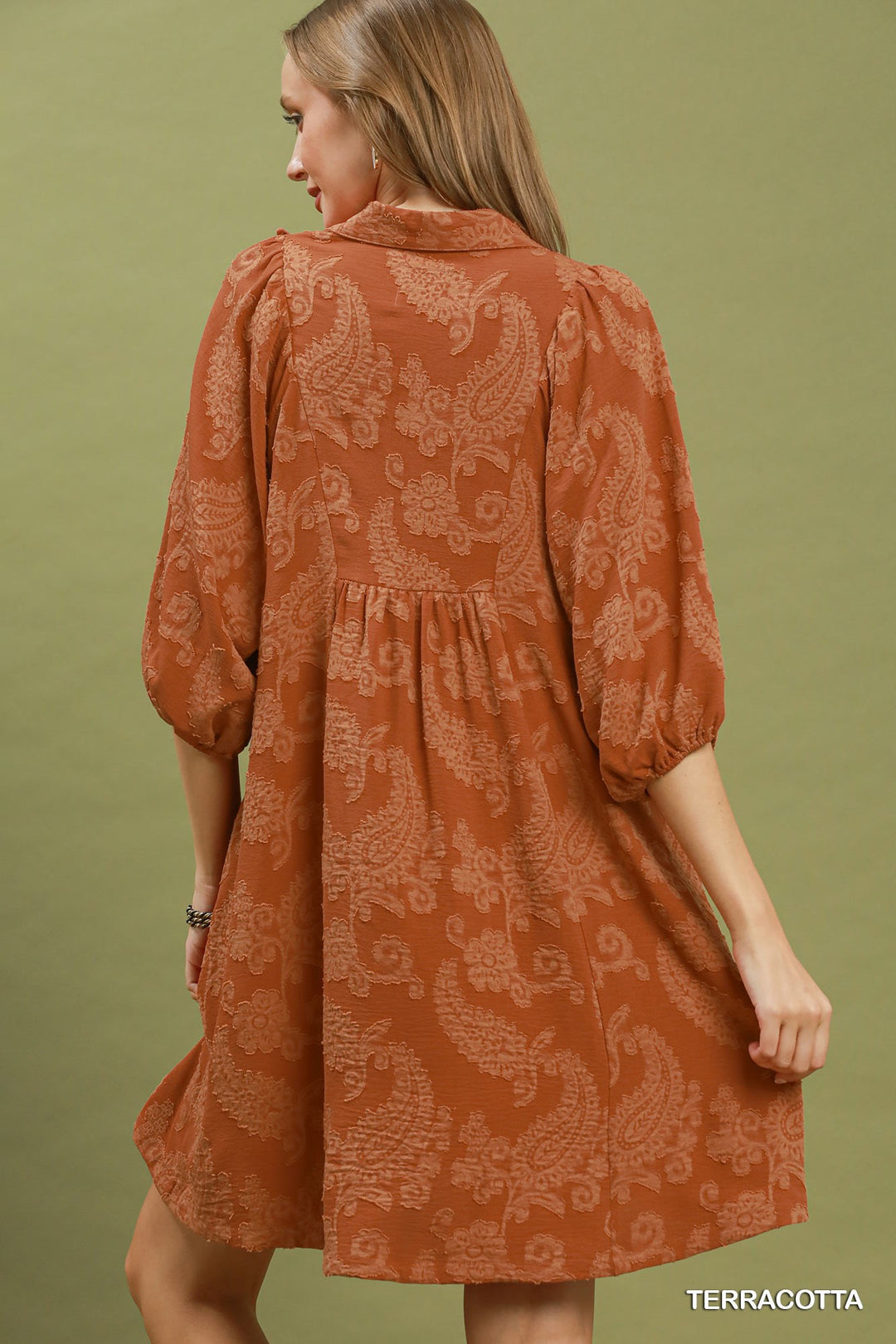 UMGEE Paisley Print Puff Sleeve Babydoll Dress