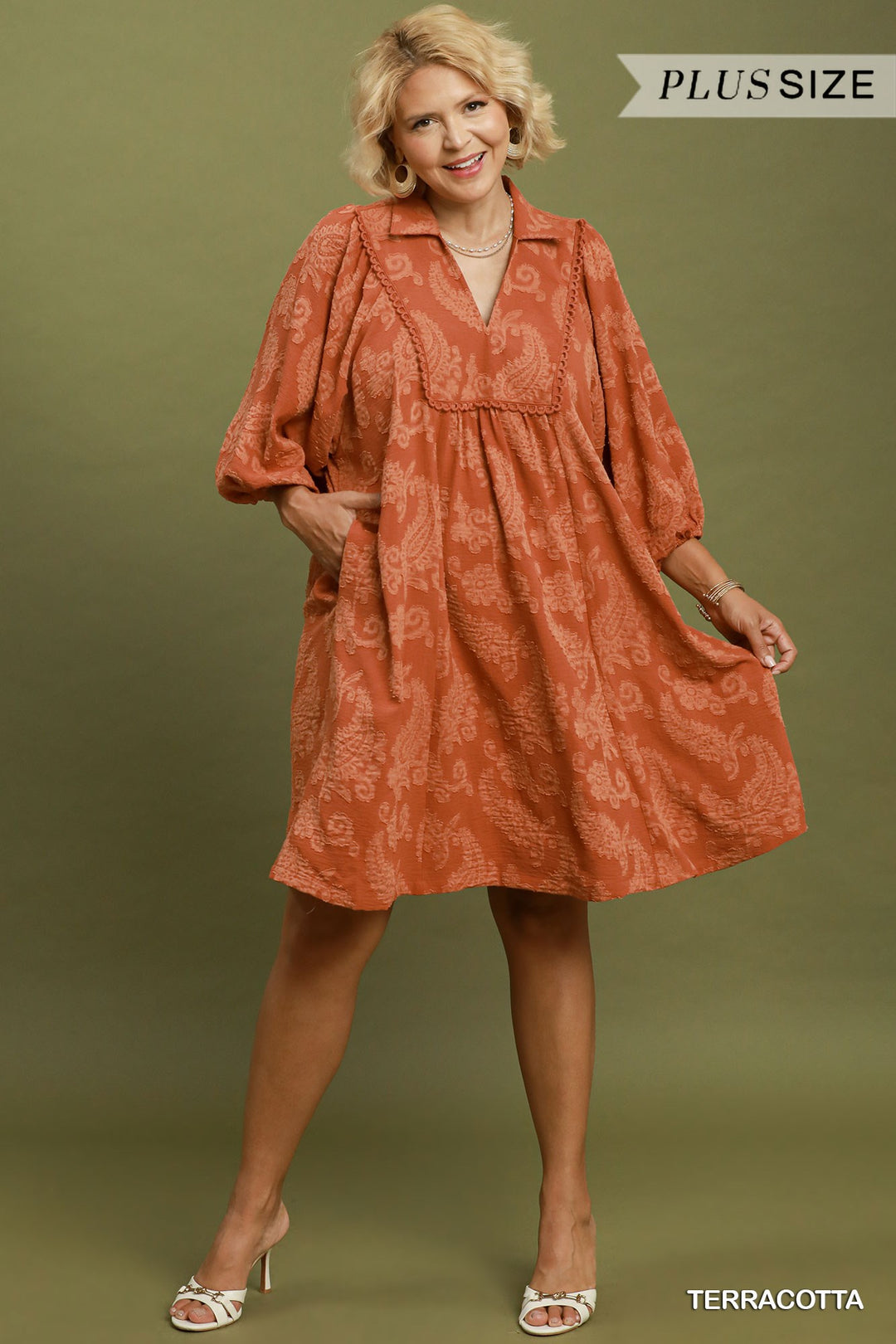 UMGEE Paisley Print Puff Sleeve Babydoll Dress