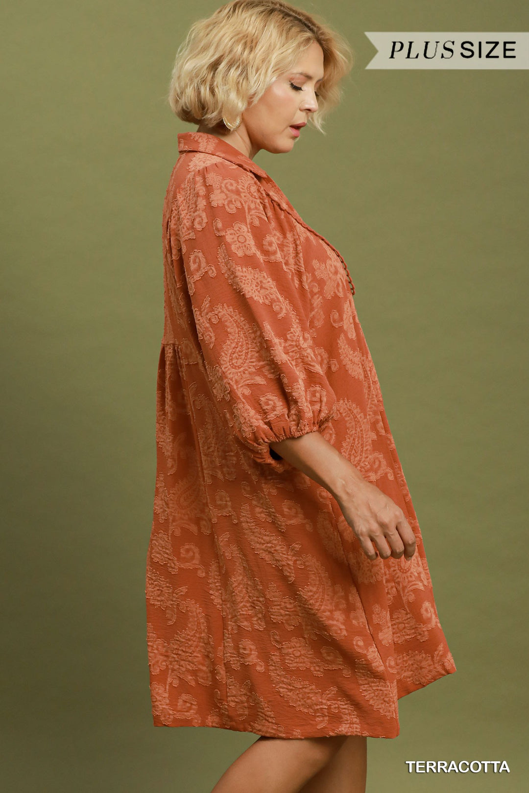 UMGEE Paisley Print Puff Sleeve Babydoll Dress