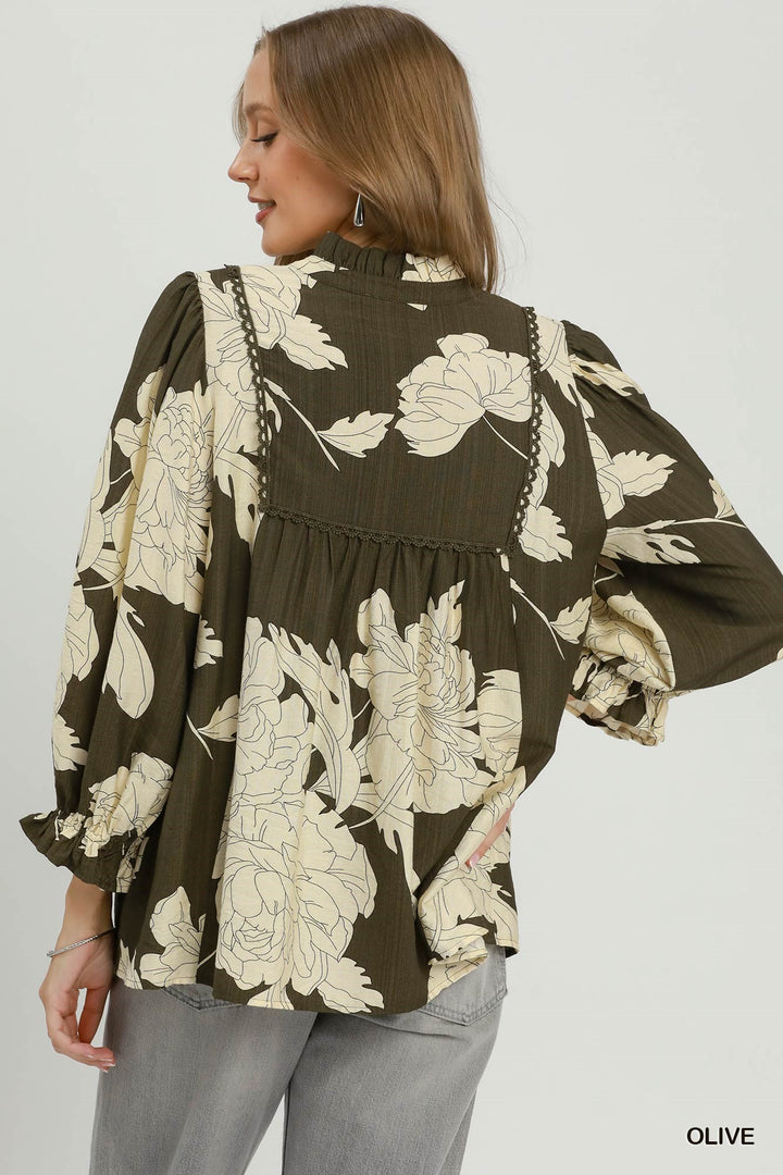 UMGEE Floral Smocked Yoke Peasant Blouse