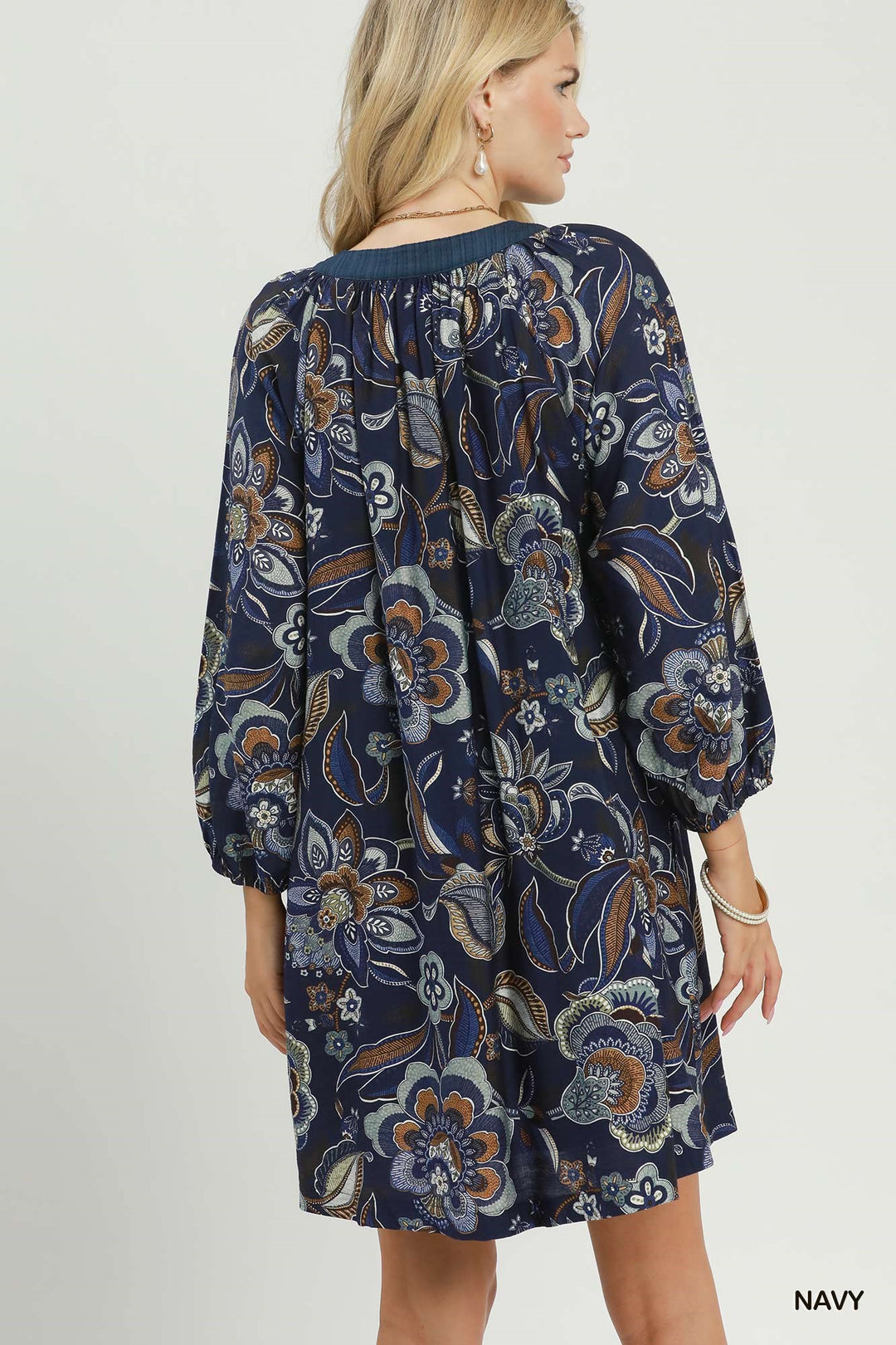UMGEE Floral Paisley Split Neck Mini Dress