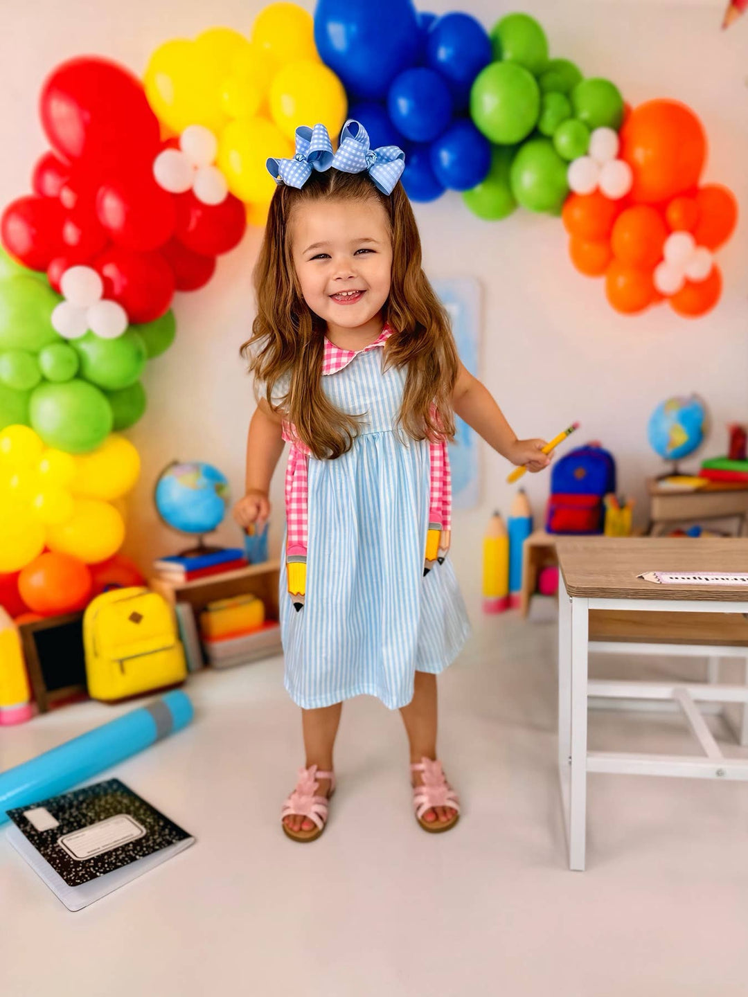 Back To School Girls Striped lapels Bow Dress