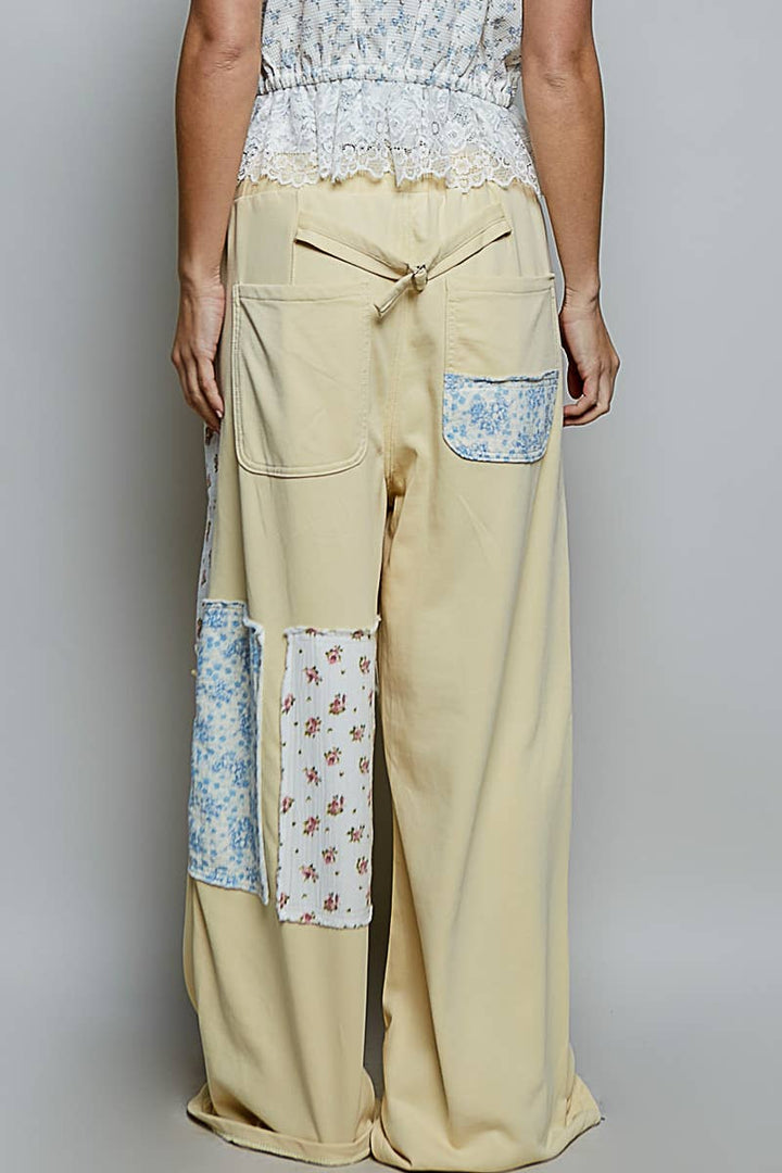 Pol Clothing - Patchwork Detail Denim Straight Fit Pants