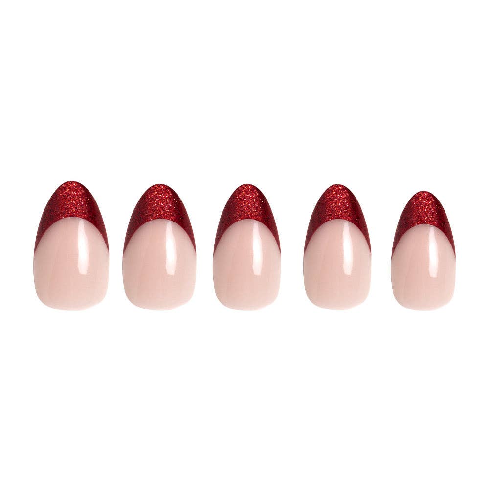 Glamnetic - Red Affair Press-On Nails | Short Almond Red Glitter Tips