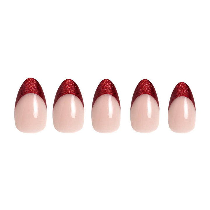 Glamnetic - Red Affair Press-On Nails | Short Almond Red Glitter Tips