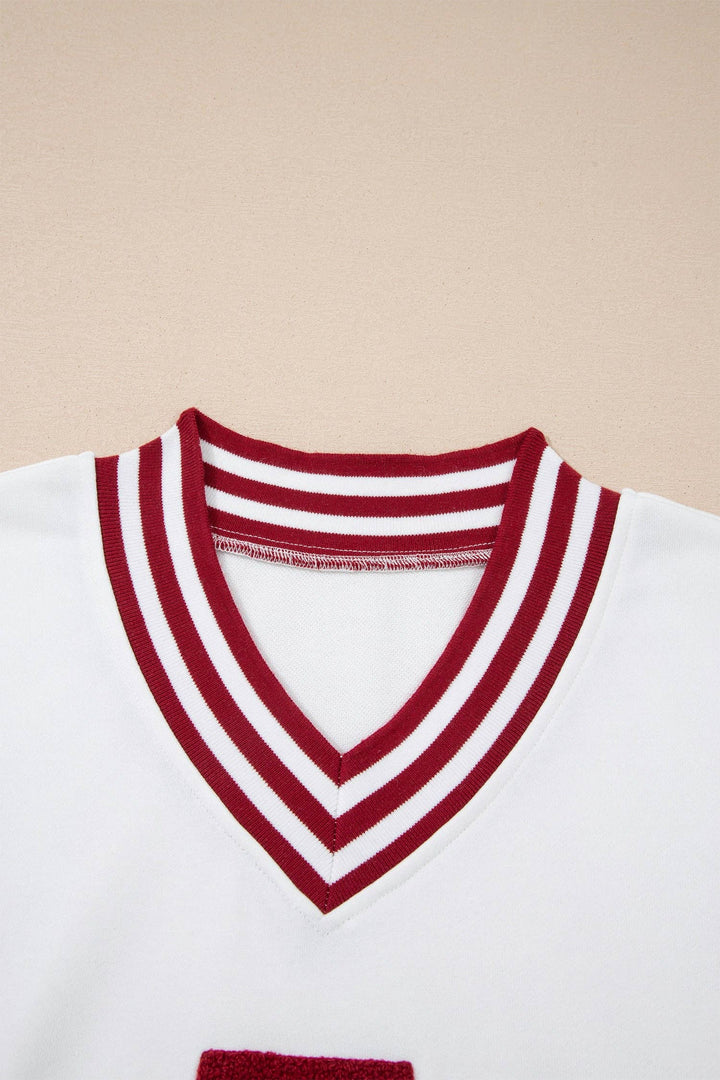 Varsity Letter Patch V Neck Football Game Day Sweatshirt