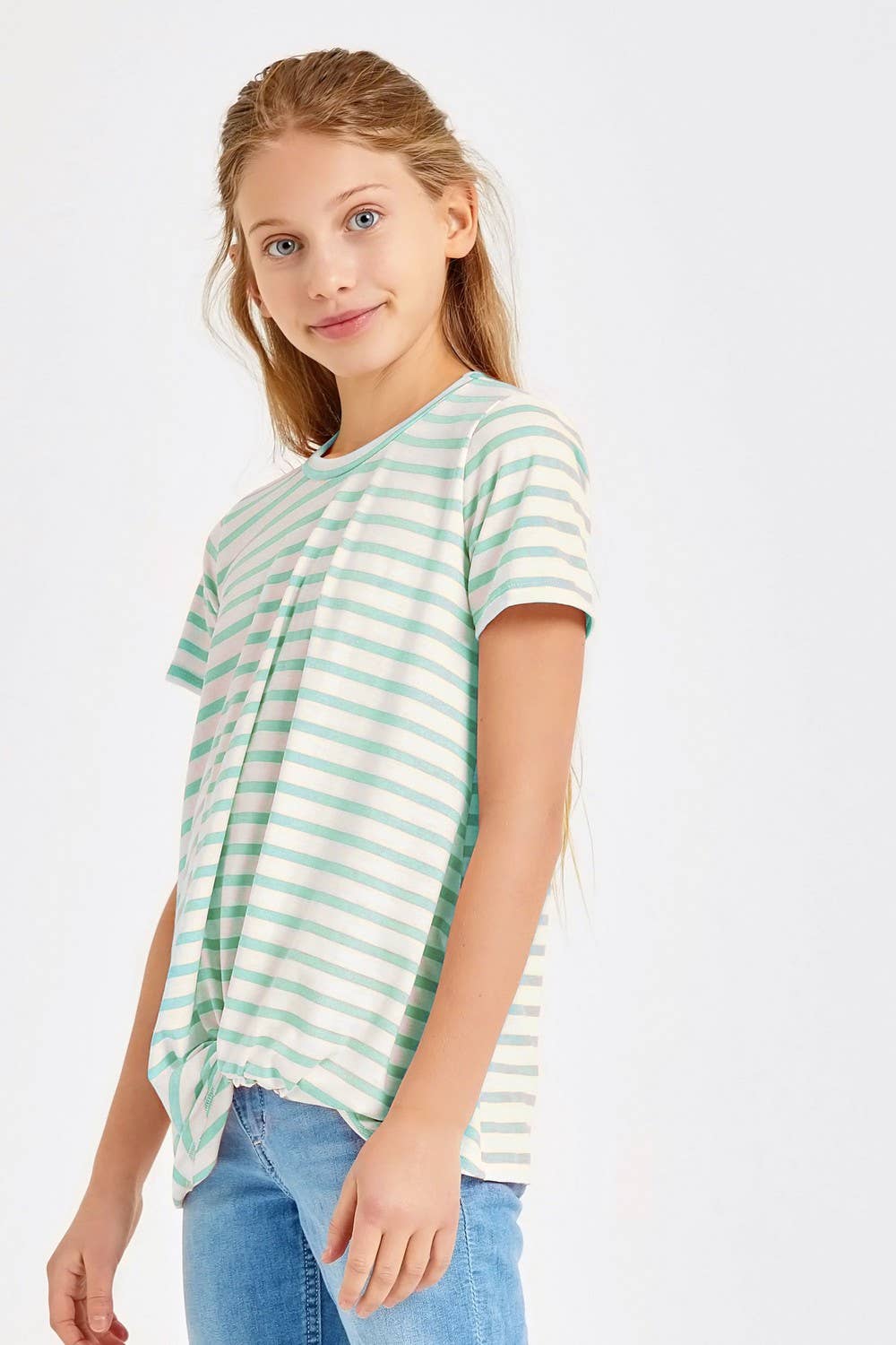 Good Girl - Kids Twist Knot Stripe Knit Short Sleeve Tee