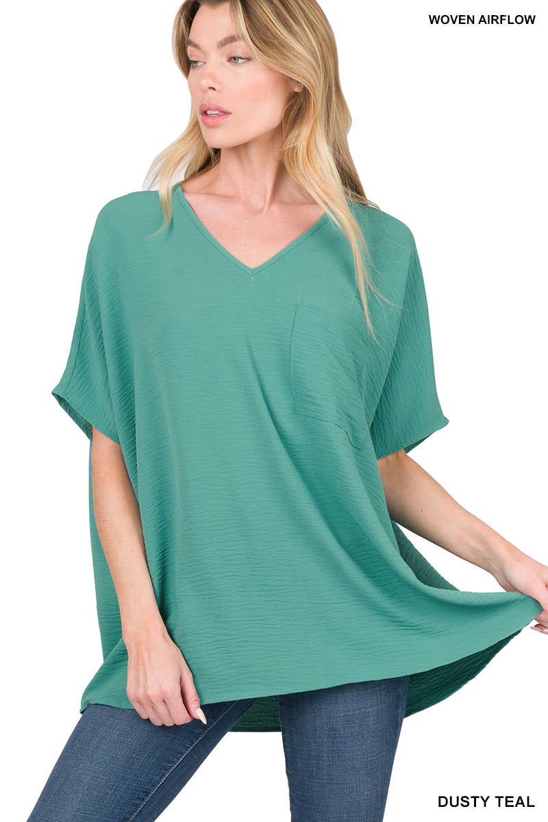 42POPS - SI-24049 Airflow V Neck Short Sleeve Top with pocket