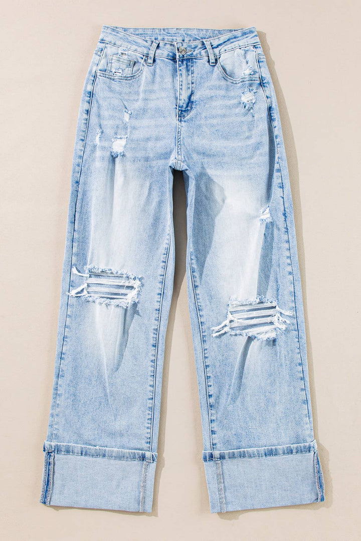 1 the Woman - Light Wash Distressed Flare Jeans