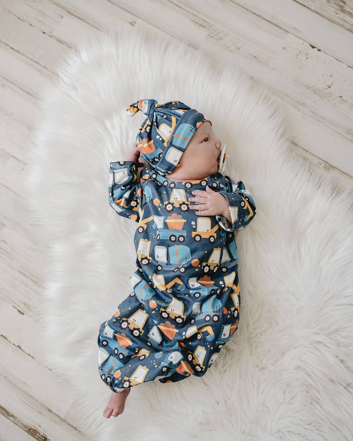 Infant Boys Truck Baby Gown and Hat Set