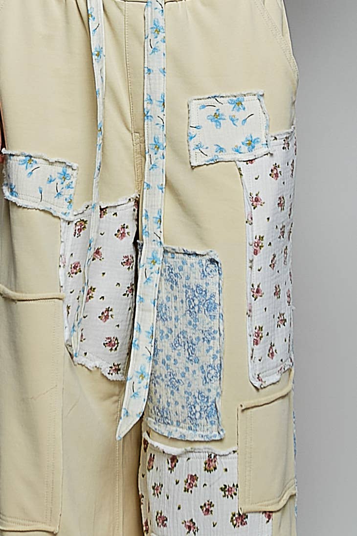 Pol Clothing - Patchwork Detail Denim Straight Fit Pants