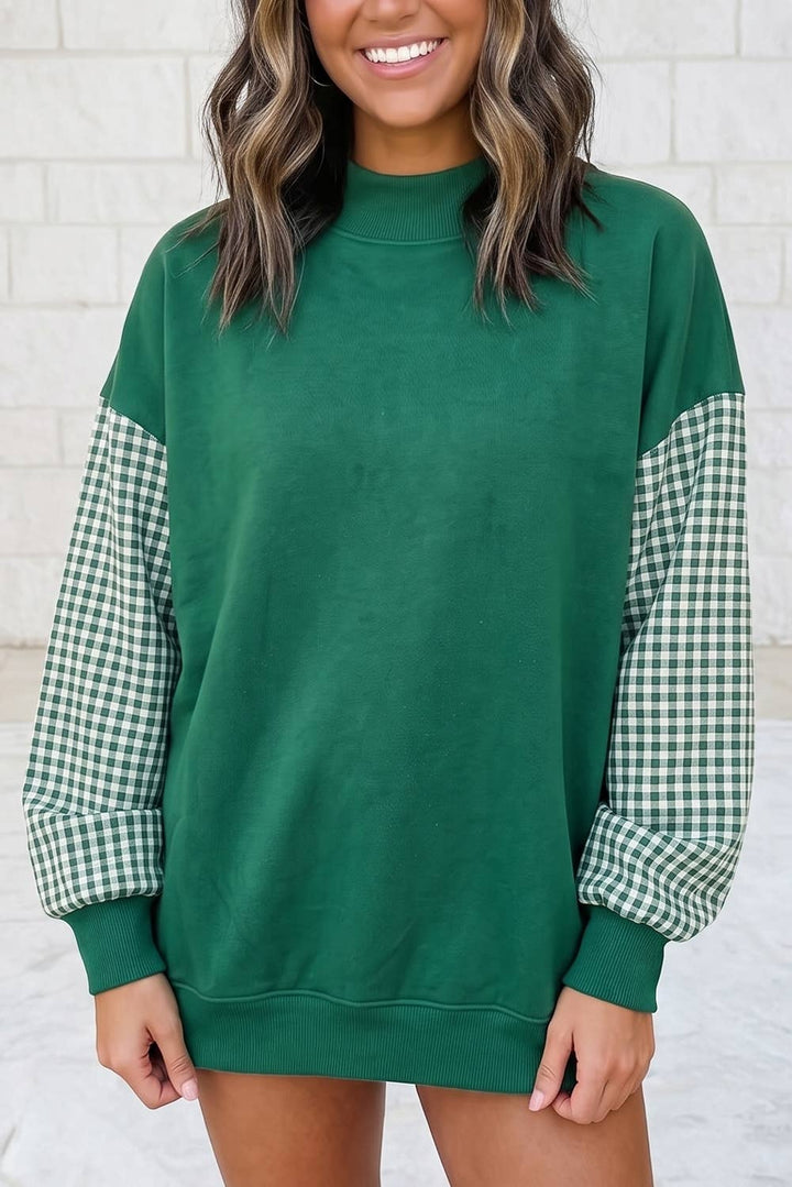 1 the Woman - Plaid Sleeve Colorblock Loose Tunic Sweatshirt S–4X