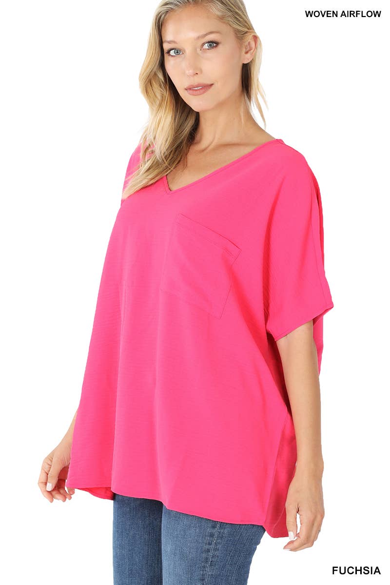42POPS - SI-24049 Airflow V Neck Short Sleeve Top with pocket
