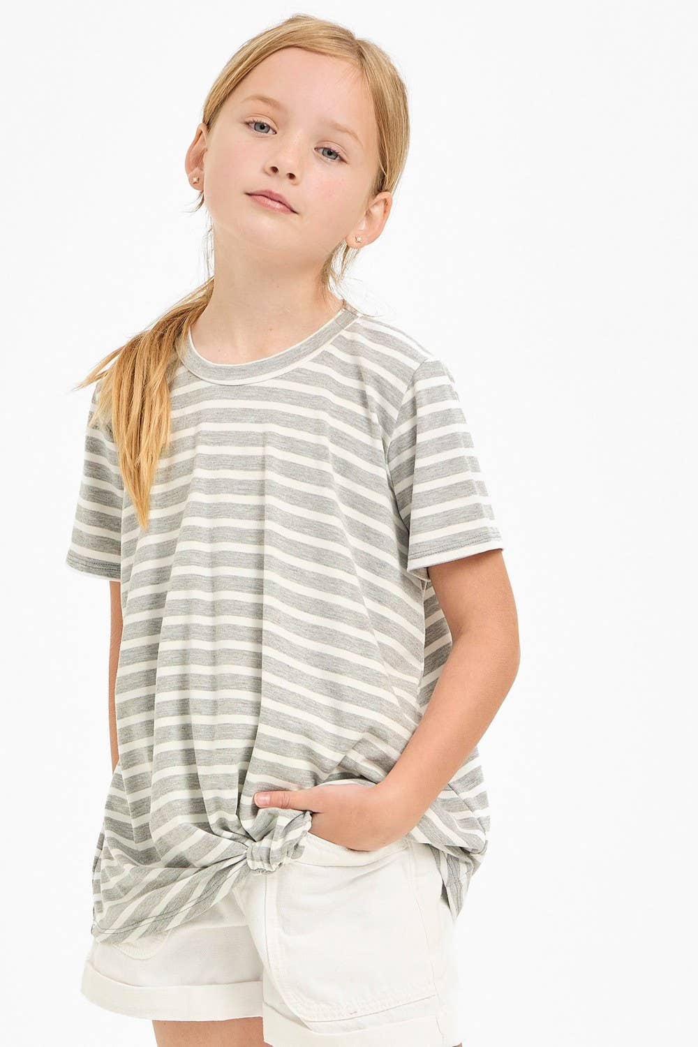 Good Girl - Kids Twist Knot Stripe Knit Short Sleeve Tee