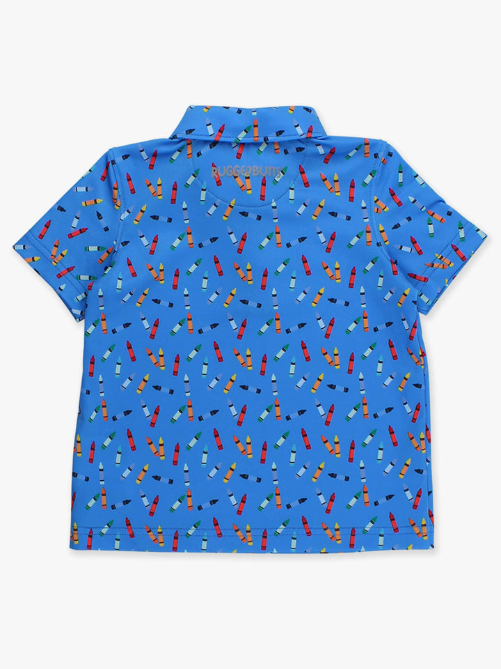 RuffleButts- Boys Tiny Crayons Knit Short Sleeve Performance Polo