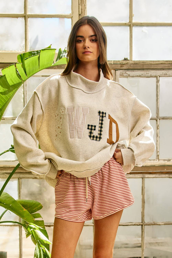 BUCKETLIST INC - IT2594E-WWJD1 | WWJD Embroidered Mock-neck Sweatshirt