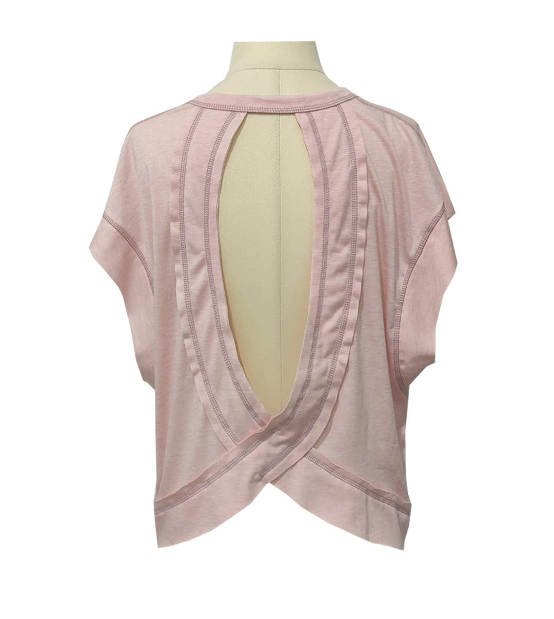 Wrapped Cutout Back Slouchy Tee Workout Shirt In Solid
