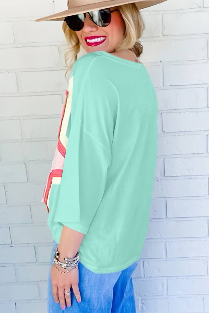 Lovesoft - Colorblock Star Patched Half Sleeve Oversized Tee
