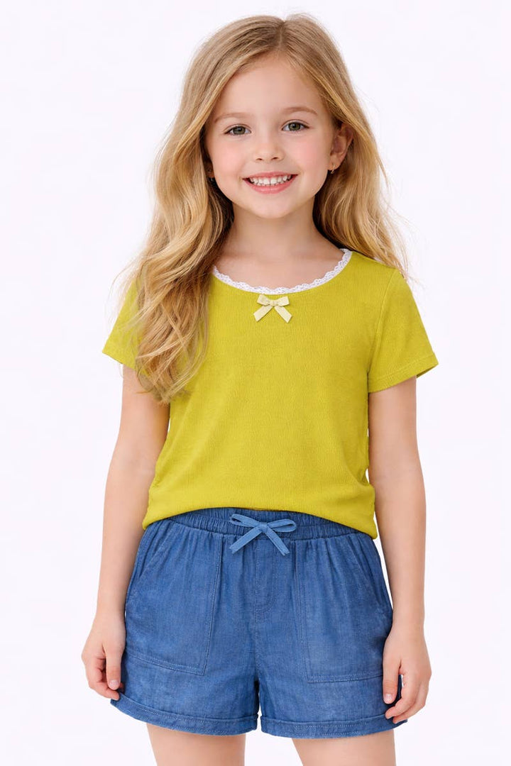 Toddler 2 pc Ribbed Knit/Chambray Short Set