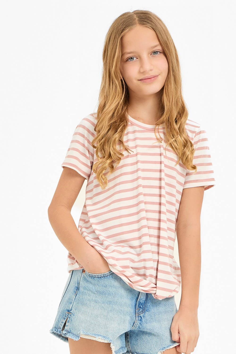 Good Girl - Kids Twist Knot Stripe Knit Short Sleeve Tee