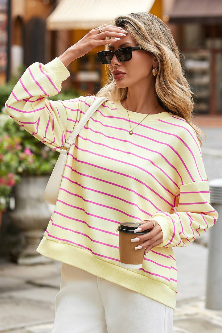 Little Daisy Closet -  LDC Stripe Stylish Overlap Detail Drop Shoulder Sweatshirt