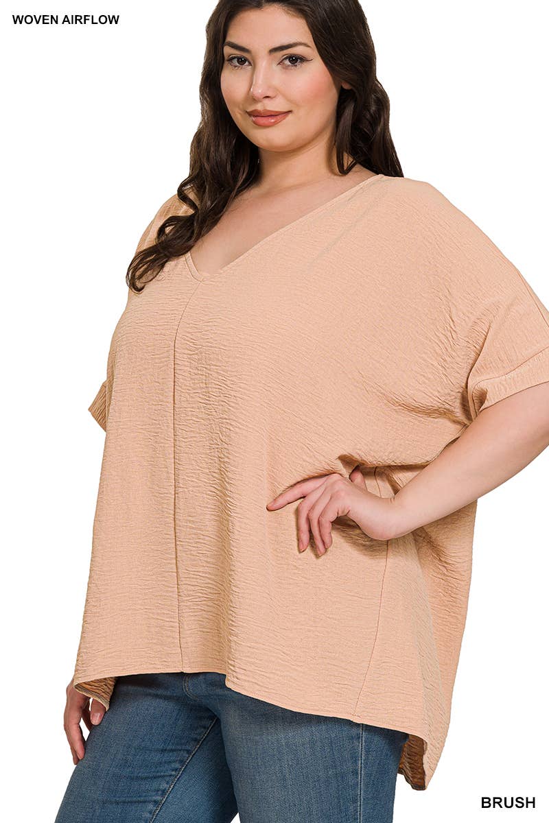 Plus Airflow V Neck Dolman Short Sleeve Top