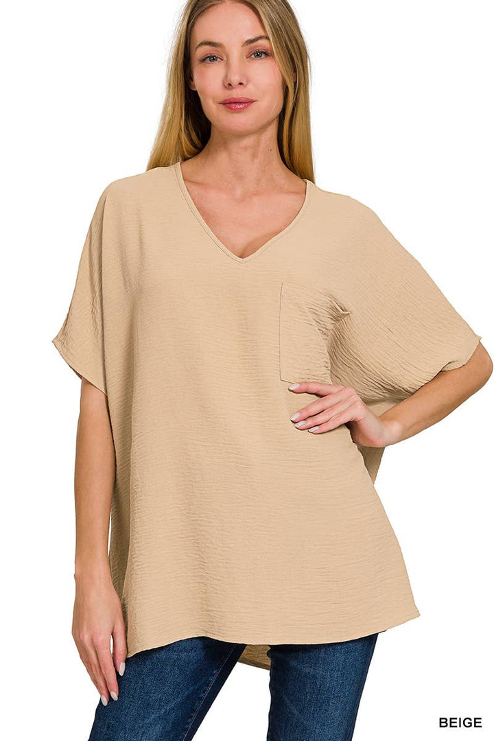 42POPS - SI-24049 Airflow V Neck Short Sleeve Top with pocket