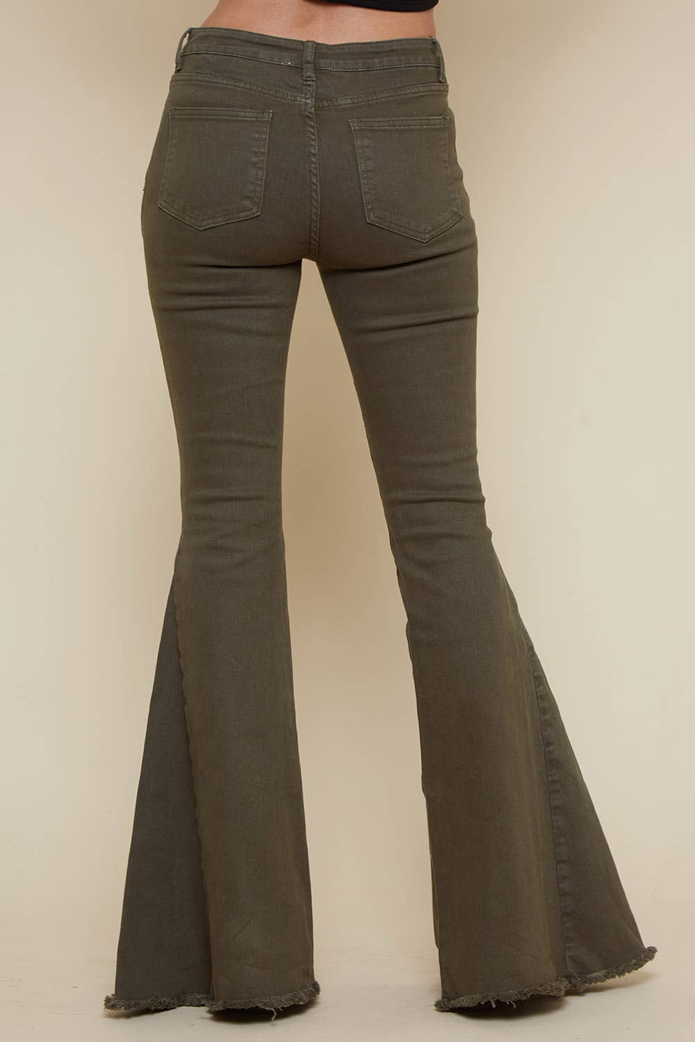 Saints &amp; Hearts - SIP6212A OLIVE CRISS CROSS UPSIZED BELL BOTTOM JEAN