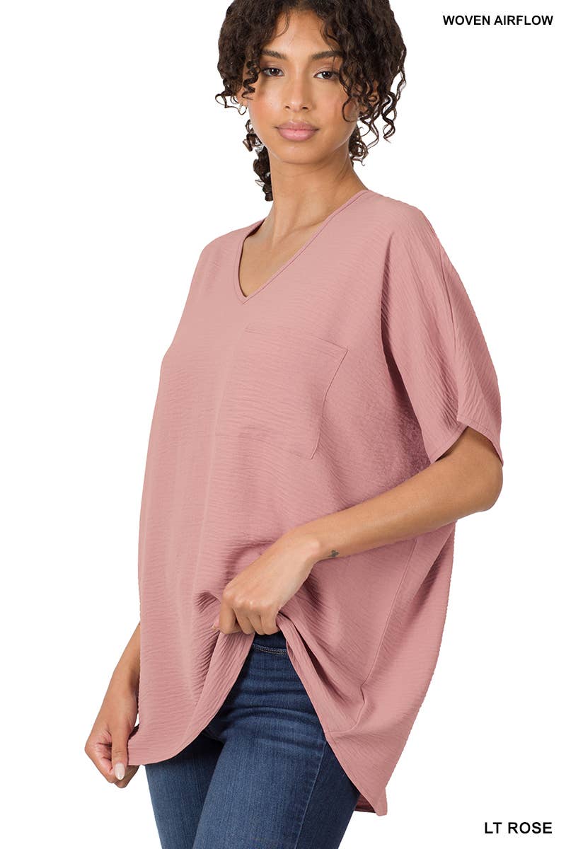 42POPS - SI-24049 Airflow V Neck Short Sleeve Top with pocket