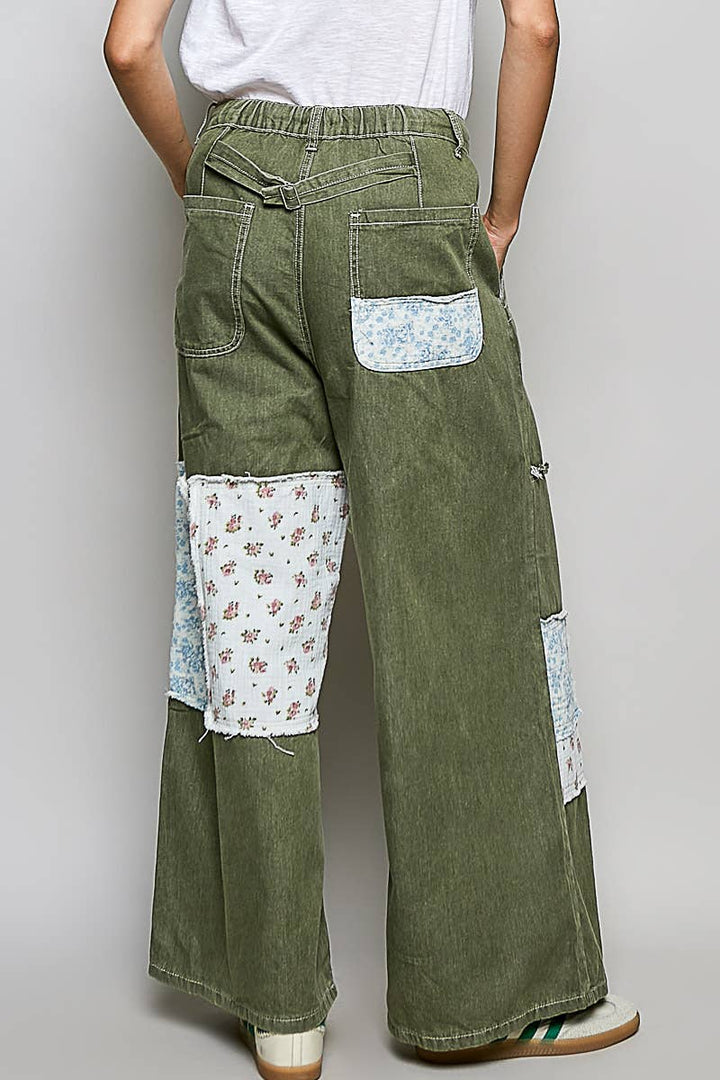 Pol Clothing - Patchwork Detail Denim Straight Fit Pants