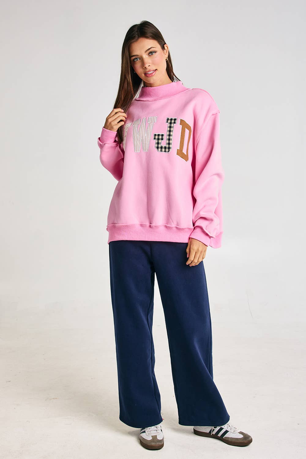 BUCKETLIST INC - IT2594E-WWJD1 | WWJD Embroidered Mock-neck Sweatshirt
