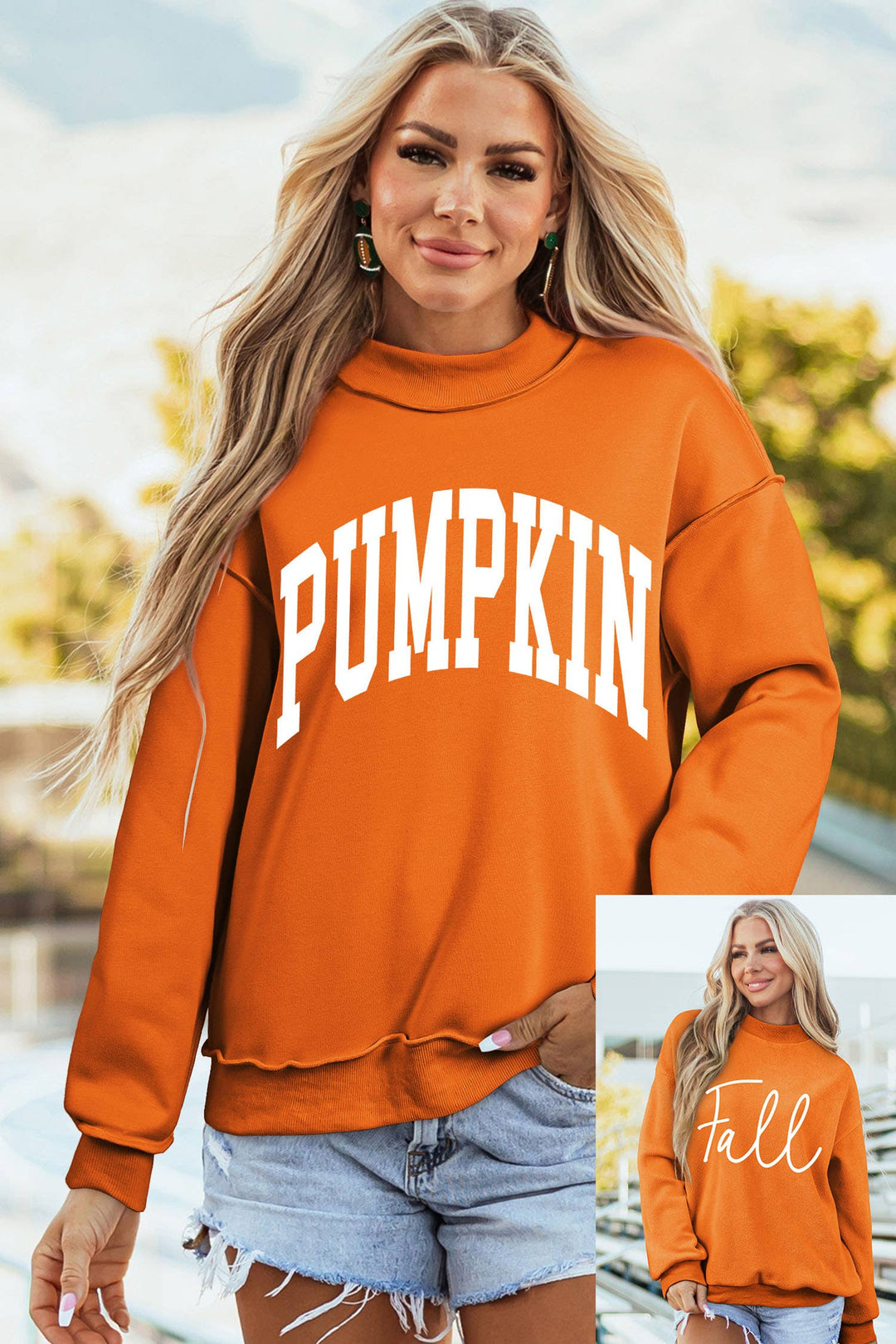 Little Daisy Closet - Pumpkin/Fall Reversible Pullover Mock Neck Sweatshirt