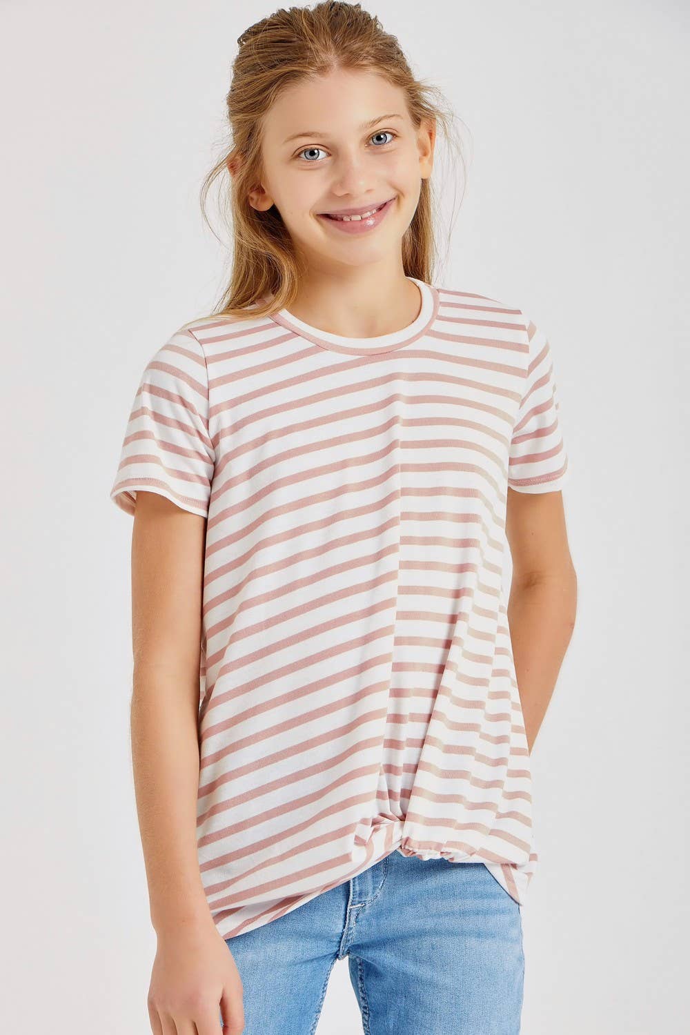Good Girl - Kids Twist Knot Stripe Knit Short Sleeve Tee