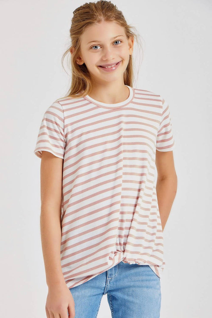 Good Girl - Kids Twist Knot Stripe Knit Short Sleeve Tee