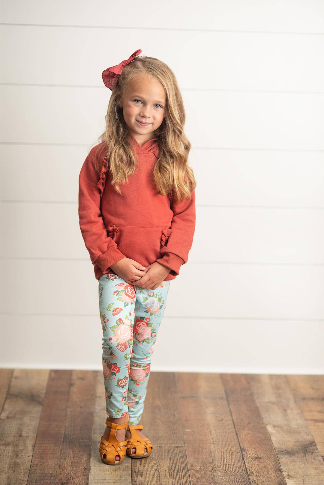 Kids Rust Pocket Ruffle Hoodie Shirt &amp; Leggings Fall Set