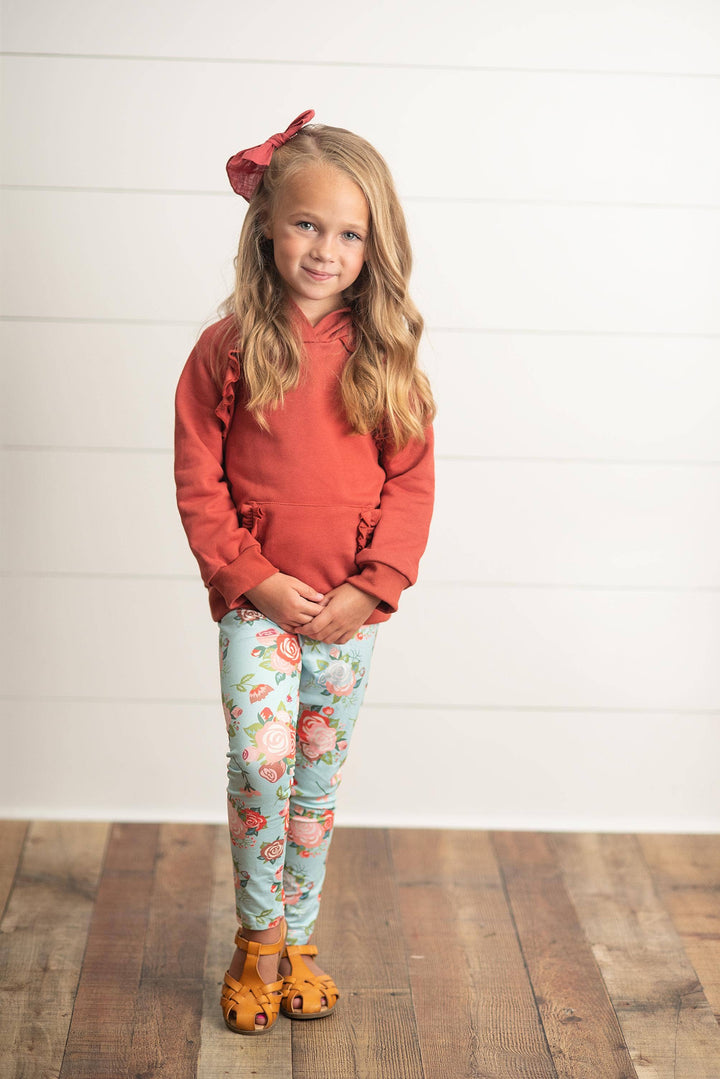 Kids Rust Pocket Ruffle Hoodie Shirt &amp; Leggings Fall Set