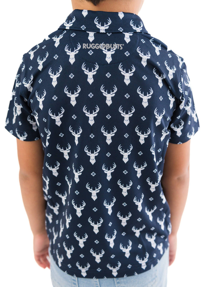 RuffleButts  - Boys Little Deer Lodge Knit Short Sleeve Performance Polo