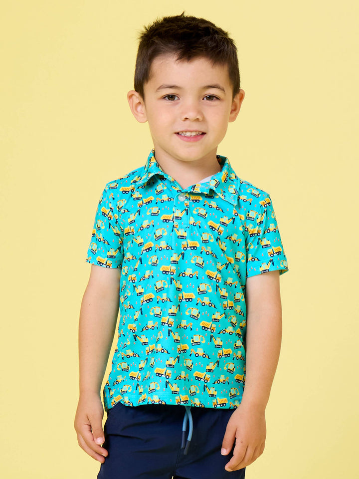 RuffleButts- Boys Under Construction Knit Short Sleeve Performance Polo