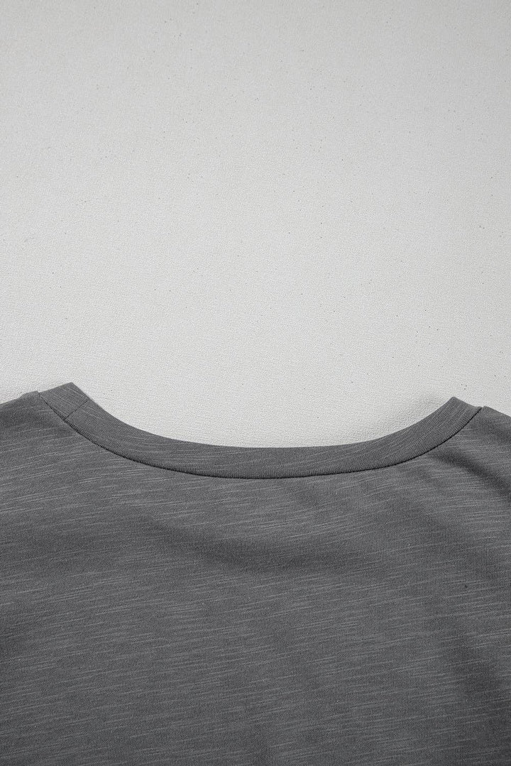 - Dark Grey Ruffle Sleeve Tee Casual Summer Top