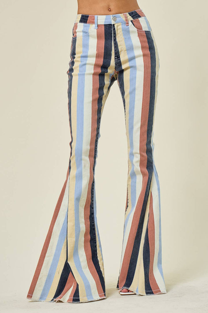 Saints &amp; Hearts - SIP6145A YELLOW MULTI STRIPED WESTERN FLARED BOTTOMS