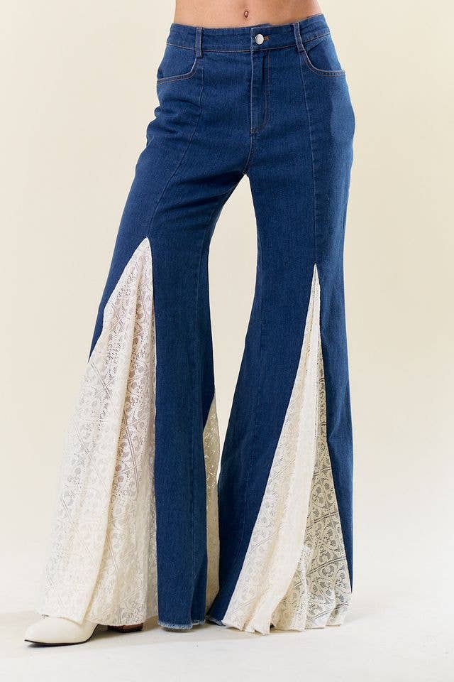 Saints &amp; Hearts - SIP6374A BELL BOTTOM DENIM WITH LACE INSERT TRIM