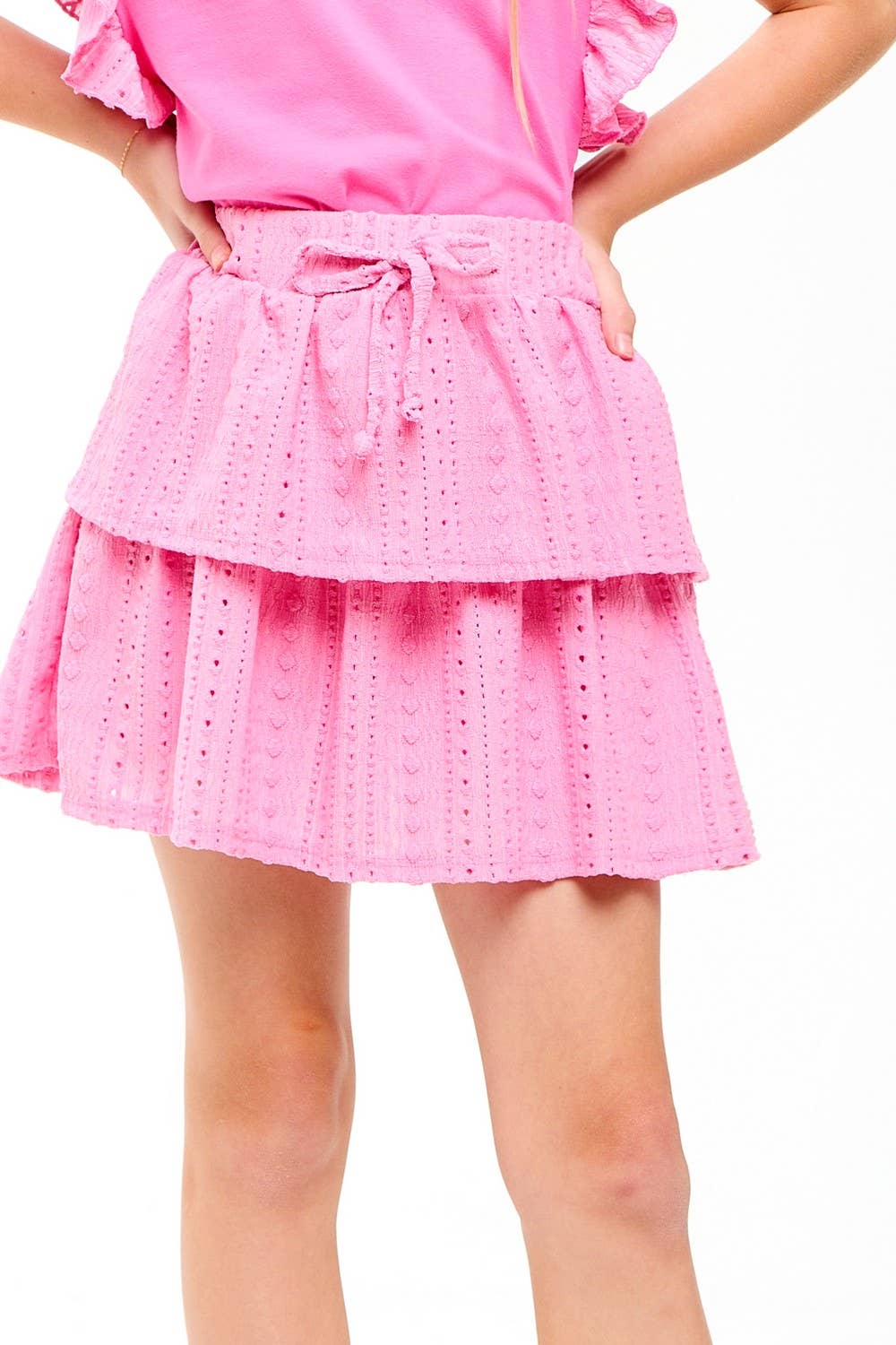 Embroidered Eyelet Tiered Ruffle Skort